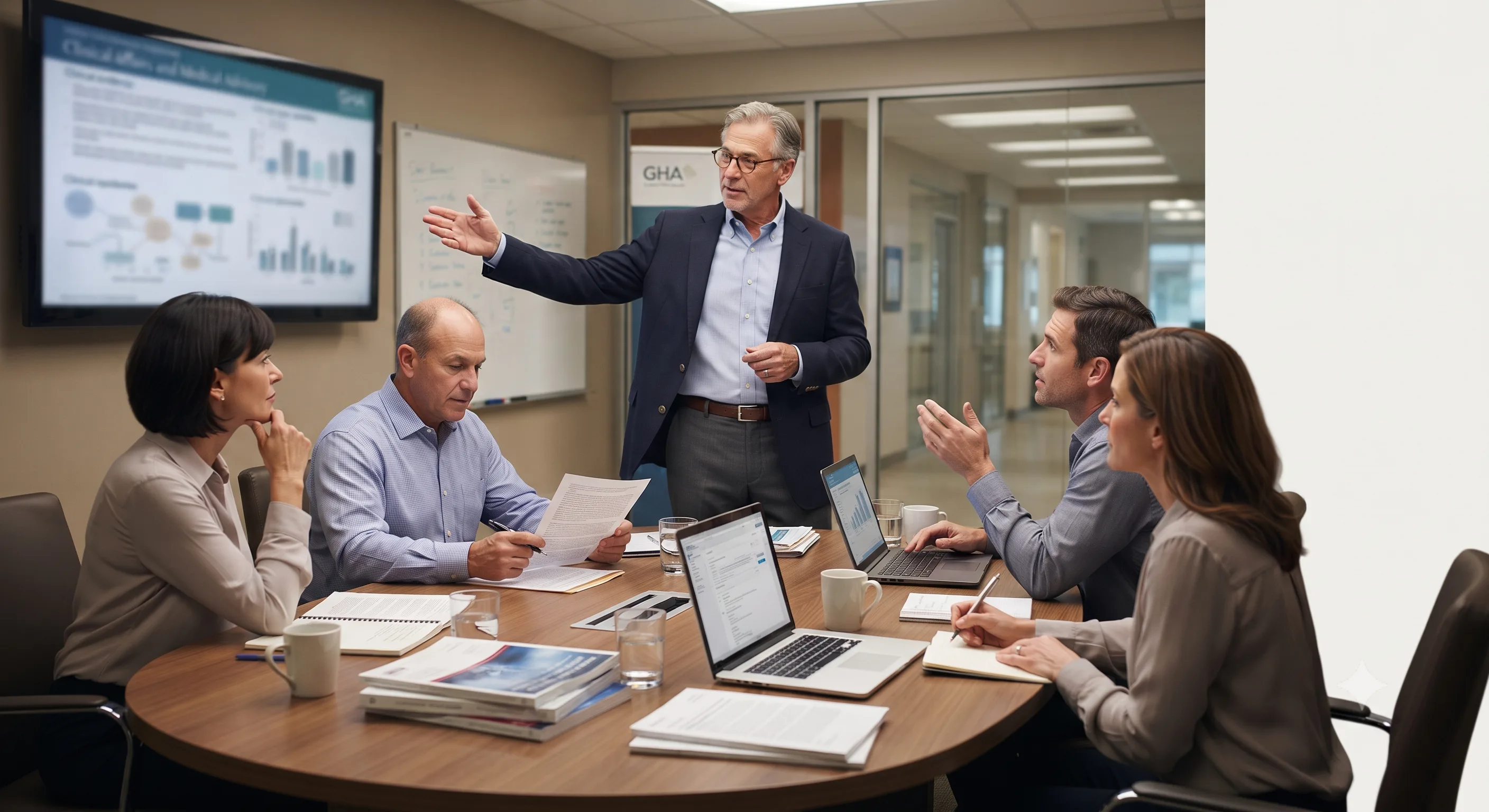 An expert leading a medical advisory board discussion